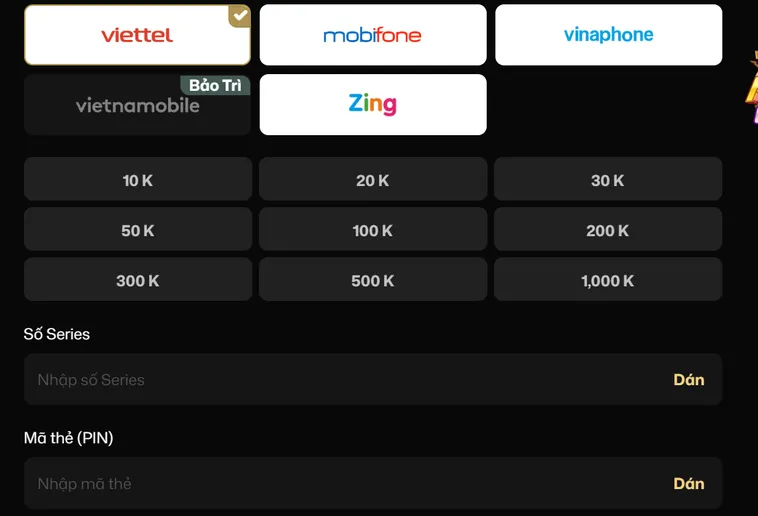 Nạp Thẻ Cào Siêu Tiện - Bonus Tặng Ngay